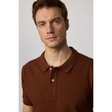 Tudors Erkek Slim Fit Dar Kesim Pamuklu Yumuşak Doku Nefes Alan Kumaş Kahverengi Polo Yaka Tişört