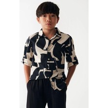 NK Erkek Çocuk Desenli Kolları Katlamalı Keten Gömlek