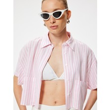 Koton Crop Keten Gömlek Kısa Kollu Cep Detaylı Rahat Kalıp