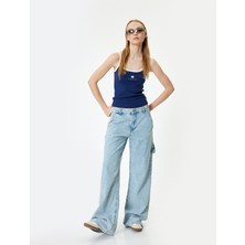 Koton Bol Paça Kot Pantolon Cep Detaylı Düğmeli Pamuklu - Loose Straight Fit Jeans