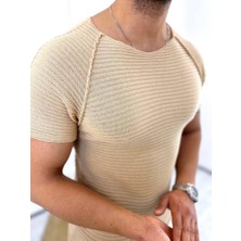 Elku Moda Tişört Örme Triko Tişört Nefes Alabilen Terletmez Slim Fit Dar Kesim T-Shirt