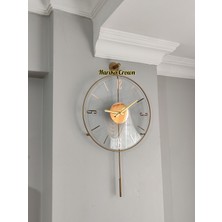 Harika Crown Gravity Pendulum Camlı Modern Dekoratif Sarkaçlı Metal Duvar Saati 40 Çap-65 Boy