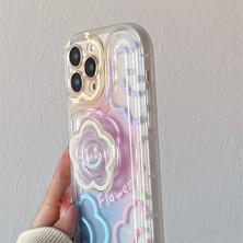 Bagies iPhone 12 Uyumlu Kore Tarzı Neon Çiçekli Pop Socketli Kapak Kılıf Sarı