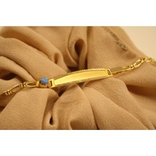 Yenigün Kuyumculuk 14 Ayar Altın Bukle Zincirli Firuze Taşlı Bebek Künye