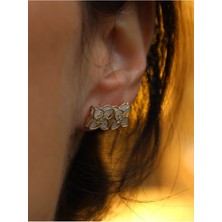 Yenigün Kuyumculuk 14 Ayar Altın Beyaz Sedef Yonca Vidalı Küpe