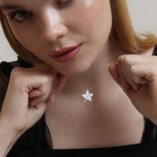 Madam Matmazel Sevgililer Günü Hediyesi, 925 Ayar Gümüş Nazar Boncuklu Çiçek Model Mineli Kadın Kolye