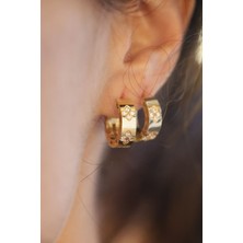 Yenigün Kuyumculuk 14 Ayar Altın Yonca Taşlı Halka Küpe