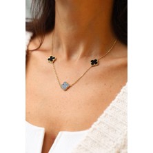 Yenigün Kuyumculuk 14 Ayar Altın Siyah Yonca Kolye