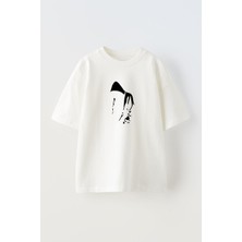 Nmg Tekstil  Beyaz Oversize Pamuk Kapsonlu Silivet Baskılı Örme T-Shirt