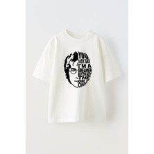 Nmg Tekstil  Beyaz Oversize Pamuk You May Say Baskılı Örme T-Shirt