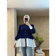 Deseo Boutique Kadın Iki Renkli Alt Kısmı Pile Detaylı Tarz Uzun Kollu Çana Gelen Model Manşetli Gömlek