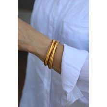 Yenigün Kuyumculuk 14 Ayar Altın 2'li Mat Simli Kadın Bilezik