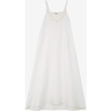 People By Fabrika Bisiklet Yaka Düz Kırık Beyaz Midi Kadın Elbise SPBF4SL-ELB5610