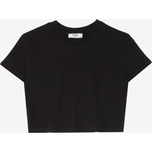 People By Fabrika Bisiklet Yaka Düz Siyah Kadın T-Shirt SPBF4SL-TST5603