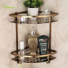 Jinlin Shop B Altın ​​stil Antika Fırçalı Banyo Rafı Çift Katlı Bronz Köşe Duş Şampuanı Sabun Kozmetik Depolama Rafı Banyo Ürünleri (Yurt Dışından)