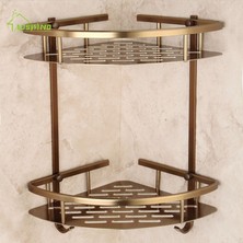 Jinlin Shop B Altın ​​stil Antika Fırçalı Banyo Rafı Çift Katlı Bronz Köşe Duş Şampuanı Sabun Kozmetik Depolama Rafı Banyo Ürünleri (Yurt Dışından)