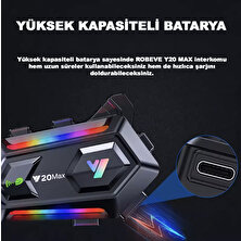 Robeve Ikili Interkom Bağlantılı Y20 Max Motorsiklet Intercom Su Geçirmez Kask Intercom Rgb Intercom Bluetooth 5.3 Interkom Ikili Interkom Bağlantılı Intercom