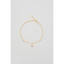 So CHIC Müge Çiçeği 18 Ayar Sarı Altın Kaplama 19 Cm Gümüş Minimal Bileklik