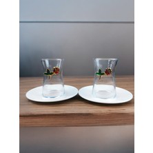 Qtahya Home Kirazlı Çay Seti 2 Kişilik 4 Parça Porselen Tabak