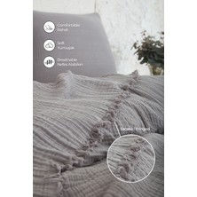 Evlen Home Collection Müslin  Pamuk Tek Kişilik Yatak Örtüsü ( Pike ) Takımı 4 Katlı Yumuşak Battaniye 2 Parça Gri