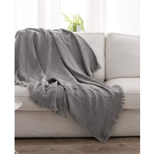 Evlen Home Collection Müslin  Pamuk Tek Kişilik Yatak Örtüsü ( Pike ) Takımı 4 Katlı Yumuşak Battaniye 2 Parça Gri