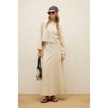 Manuka Pamuklu Geniş Kol Crop Bluz Natural