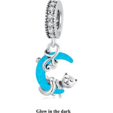 Jeffrry1 Pendant Charm Açık Ay Kedi Kadınlar Için Karşılaştırılmış Farklı Bileklikler ve Kolye 925 Gümüş (Yurt Dışından)
