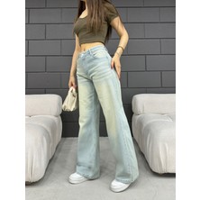 Bikelife   kadın Soluk Efekt Vintage Yüksek Bel Wide Leg Jeans