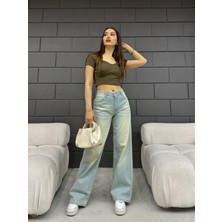 Bikelife   kadın Soluk Efekt Vintage Yüksek Bel Wide Leg Jeans