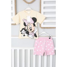 Eqru Minnie Mouse Desenli Şortlu Alt Üst Kız Çocuk Takım