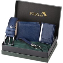 Lacivert Polo Air Kemer Cüzdan Kartlık Anahtarlık Seti Hediye Seçeneği Özel Olaylar İçin Hm-12