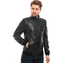 Sare Mod Saremod Siyah Slim-Fit Erkek Deri Ceket