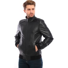 Sare Mod Saremod Siyah Slim-Fit Erkek Deri Ceket