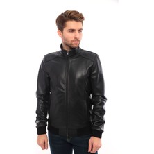 Sare Mod Saremod Siyah Slim-Fit Erkek Deri Ceket