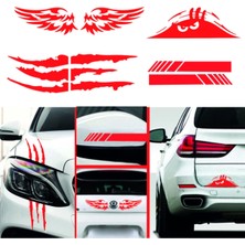 Beruflic Monster Pençe Dikiz-Kanat-Bagaj Oto Sticker Kırmızı 4'lü Paket