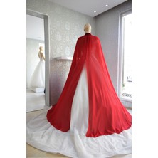 Paris in Paris Kırmızı Şifon Kaftan-Gelinlik Üstü Pelerin-Bindallı-Şifon Kaftan-Kırmızı Kına Elbisesi