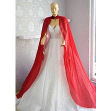 Paris in Paris Kırmızı Şifon Kaftan-Gelinlik Üstü Pelerin-Bindallı-Şifon Kaftan-Kırmızı Kına Elbisesi