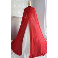 Paris in Paris Kırmızı Şifon Kaftan-Gelinlik Üstü Pelerin-Bindallı-Şifon Kaftan-Kırmızı Kına Elbisesi