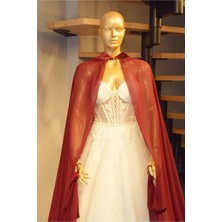 Paris in Paris Bordo Şifon Kaftan-Gelinlik Üstü Pelerin-Bindallı-Bordo Şifon Kaftan-Bordo Kına Elbisesi