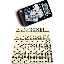 Büyük Boy Domino Oyun Seti Seramik Metal Kutulu 5 x 2,5 x 1 cm