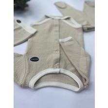 Misimosi Baby Özel Üçlü Set 1-3 Ay Penye Çıtçıtlı Badi Patikli Don Şapka Kiremit Rengi/krem Rengi