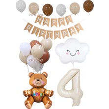 Parti Pera Retro Krem Rakam Folyo Balon Ayı Folyo Balon Bulut Folyo Balon Doğum Günü Balon Seti