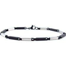 Solfera Siyah Beyaz Bar Çubuk Çift Renkli Paslanmaz Çelik Erkek Bileklik BL179