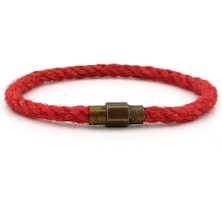 Solfera Kırmızı Halat Bronz Renk Mıknatıslı Tek Sıra Erkek Bileklik M053C