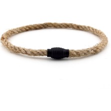 Solfera Krem Rengi Ince Halat Siyah Metal Mıknatıs Tek Sıra Erkek Bileklik M054A