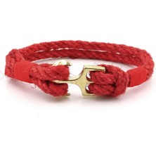 Solfera Kırmızı Halat Örgü Sarı Renkli Metal Çapa Denizci Erkek Bileklik M056B