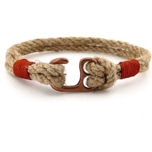 Solfera Bej Halat Örgü Ioli Bakır Renkli Metal Kancalı Erkek Bileklik M057C