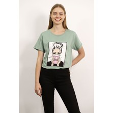 Mınt Gabria Baskılı Yan Yırtmaçlı T-Shirt