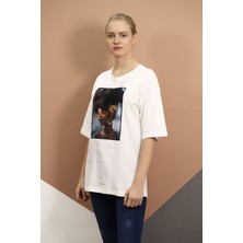 Ekru Gabria Baskılı T-Shirt