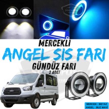 ŞüsCarOto Aksesuar Ford Transit Tüm Modeller Uyumlu Üniversal Mercekli Angel Sis Farı Metal Su Geçirmez 76 mm Buz Mavi Halkalı Gündüz Farı Angel Eyes 2 Adet